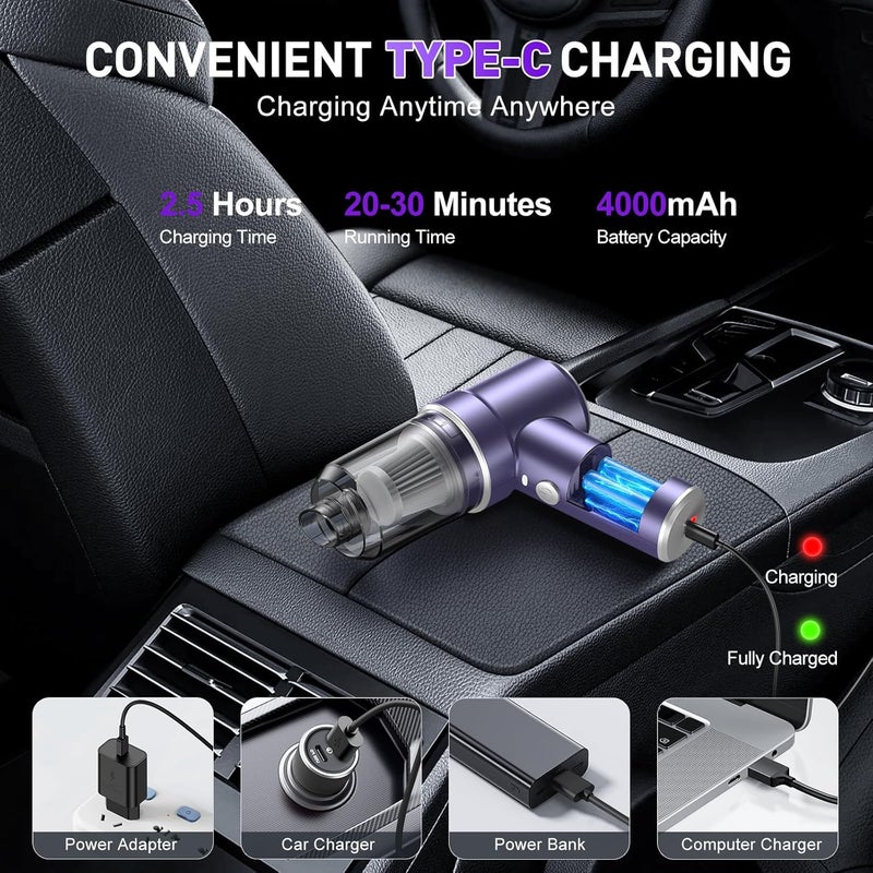 MM Handheld Car Vacuum Cleaner, 9000PA Vacuum Cleaner & Air Duster, 120W High Power Vacuum Portable Cordless, Hand Held Vacuum Rechargeable with Multi-Nozzles & LED Light for Home, Car, Office - Image 4